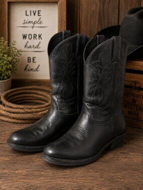 Justin Boots JB1104 Men's Black Leather Western Roper Cowboy Boots Size 12D